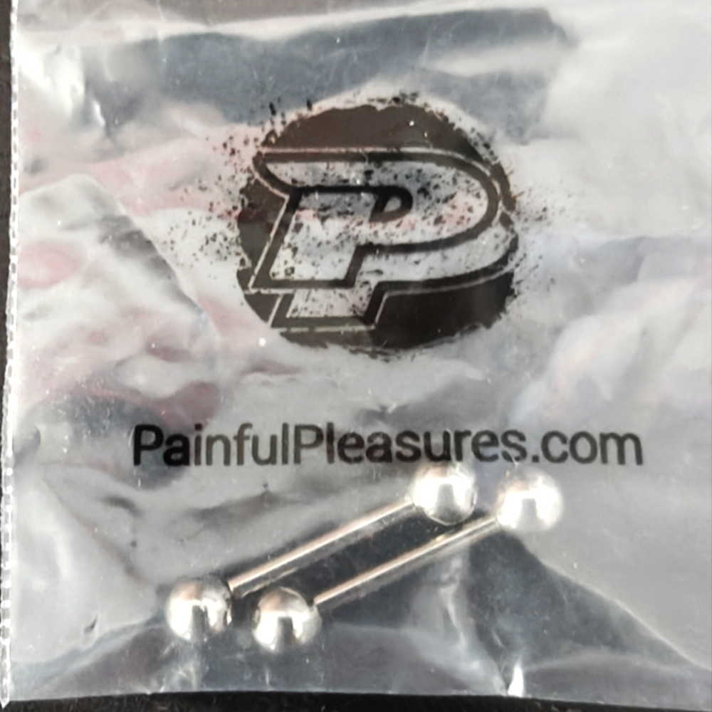 Painful Pleasures Silver Barbell 14G Nipple Rings